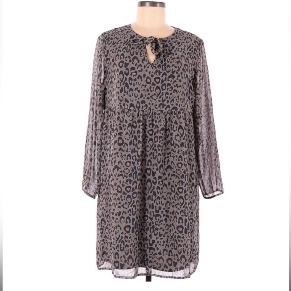 Loft Leopard Tie Neck Dress